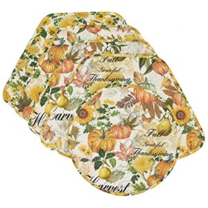 sweet pea linens quilted bright fall, harvest, sunflower and pumpkin, wedge-shaped placemats - set of four plus center round-charger