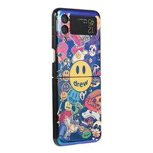 AiKeDuo for Samsung Galaxy Z Flip 3 5G Case Shockproof Protective Hard Bumper Folding Cover Soft Blu-Ray Long Strap Rope Cartoon Animal Panda Smiley Case Girls Woman for Z Flip 3 Case (Blue)