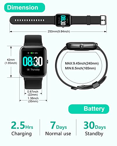 GRV Smart Watch for iOS and Android Phones, Watches for Men Women IP68 Waterproof Smartwatch Fitness Tracker Watch with Heart Rate/Sleep Monitor Steps Calories Counter (Black)