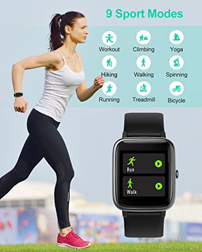 GRV Smart Watch for iOS and Android Phones, Watches for Men Women IP68 Waterproof Smartwatch Fitness Tracker Watch with Heart Rate/Sleep Monitor Steps Calories Counter (Black)