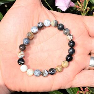 Zenergy Gems Charged Premium Natural Dendritic Opal Crystal 8mm Bead Bracelet + Moroccan Selenite Charging Crystal [Included]
