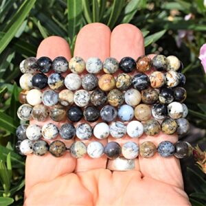 Zenergy Gems Charged Premium Natural Dendritic Opal Crystal 8mm Bead Bracelet + Moroccan Selenite Charging Crystal [Included]