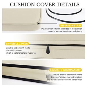 NICETOWN 2 Pack Outdoor Cushion Covers for Patio Furniture with Zipper, Waterproof Outdoor Cushion Slipcovers Fade Resistant with 4 Click-on Straps, Beige, 24 x 24 x 4 inch, Covers Only