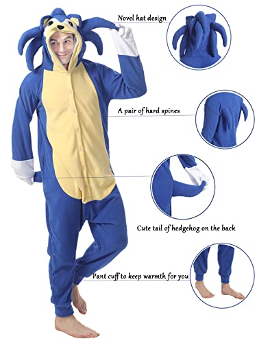 Oiziuzio Adult Animal Onesies Unisex Holloween Costume Hedgedog Pajamas for Women Men Blue L