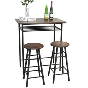 soges Bar Table with 2 Bar Stools, Pub Dining Height Table Set, Kitchen Counter Dinette Set, Bistro Table Set for Kitchen Living Room, Bar Table Chairs Set with Storage Rack