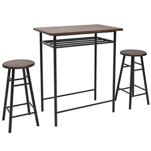 soges Bar Table with 2 Bar Stools, Pub Dining Height Table Set, Kitchen Counter Dinette Set, Bistro Table Set for Kitchen Living Room, Bar Table Chairs Set with Storage Rack