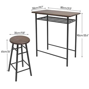 soges Bar Table with 2 Bar Stools, Pub Dining Height Table Set, Kitchen Counter Dinette Set, Bistro Table Set for Kitchen Living Room, Bar Table Chairs Set with Storage Rack