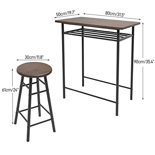 soges Bar Table with 2 Bar Stools, Pub Dining Height Table Set, Kitchen Counter Dinette Set, Bistro Table Set for Kitchen Living Room, Bar Table Chairs Set with Storage Rack