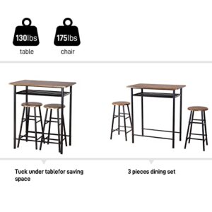 soges Bar Table with 2 Bar Stools, Pub Dining Height Table Set, Kitchen Counter Dinette Set, Bistro Table Set for Kitchen Living Room, Bar Table Chairs Set with Storage Rack