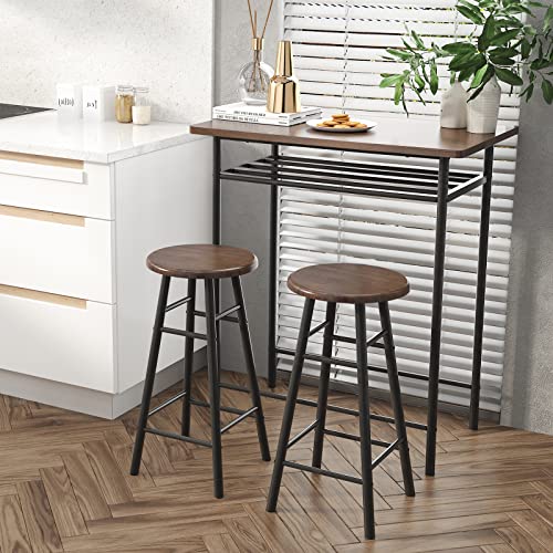 soges Bar Table with 2 Bar Stools, Pub Dining Height Table Set, Kitchen Counter Dinette Set, Bistro Table Set for Kitchen Living Room, Bar Table Chairs Set with Storage Rack