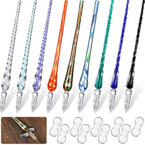 outus 9 pieces glass dip pen handmade glass signature pen high borosilicate glass crystal vintage dip pen with 9 pieces pen holder for writing drawing calligraphy (mixed color)