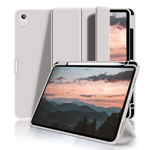 aoub ipad air 5th generation 2022 / ipad air 4th generation 2020 10.9-inch case with pencil holder, slim trifold stand with soft tpu back cover, auto sleep/wake, gray