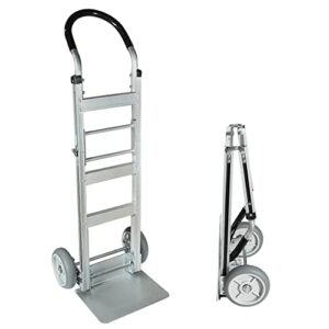 haulpro fully assembled foldable hand truck with 8" mold-on rubber wheels – horizontal loop handle. 500 lb. capacity dolly for travel, moving and office use | 14 x 7.5 extruded aluminum nose plate