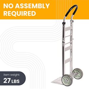 HaulPro Fully Assembled Foldable Hand Truck with 8" Mold-On Rubber Wheels – Horizontal Loop Handle. 500 Lb. Capacity Dolly for Travel, Moving and Office Use | 14 X 7.5 Extruded Aluminum Nose Plate
