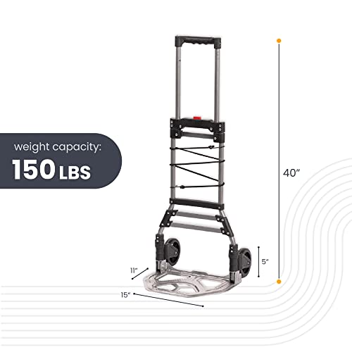 HaulPro-COLAPSA Cart Foldable Hand Truck Dolly - 5" Rubber Wheels Personal Dolly Cart - 150lb Capacity Dolly for Indoor Outdoor, Travel, Moving and Office Use | 40" Tall and 11" x 15" Wide Base