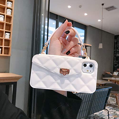 UnnFiko Wallet Case Compatible with iPhone 13 Pro Max, Cute Light Luxury Bag Design, Purse Flip Card Pouch Cover Soft Silicone Case with Handstrap Long Shoulder Strap (White, iPhone 13 Pro Max)