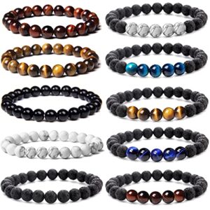 wainis 10 pcs 8mm gemstones beaded bracelets for men women lava stone essential oil diffuser healing stretch round bead crystal semi-precious bracelets unisex