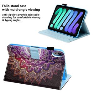 UUcovers iPad Mini 6 Case 2021 with Pencil Holder [Auto Wake/Sleep] Magnetic Smart PU Leather Folio Stand Wallet Soft TPU Shockproof Cover for Apple iPad Mini 6th Gen (8.3"), Purple Mandala Flower