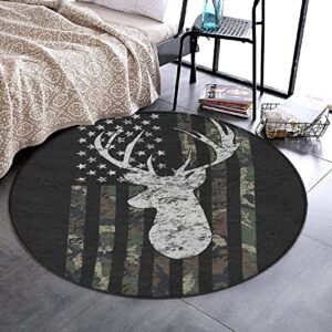 super soft round area rug play mat circle floor mat carpet mat for bedroom living room nursery decor, 2ft diameter, deer camo camouflage american flag hunting black