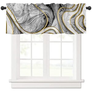 savannan window curtains valances, marble texture line black gold white rod pocket cafe valance short curtains for kitchen, bedroom, living room, 1 panel, 54x18