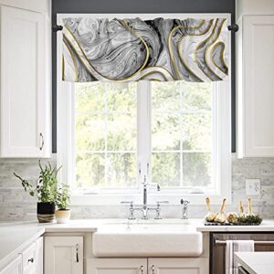 Savannan Window Curtains Valances, Marble Texture Line Black Gold White Rod Pocket Cafe Valance Short Curtains for Kitchen, Bedroom, Living Room, 1 Panel, 54X18