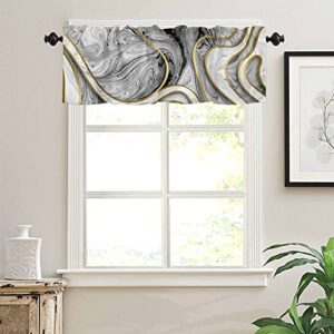 Savannan Window Curtains Valances, Marble Texture Line Black Gold White Rod Pocket Cafe Valance Short Curtains for Kitchen, Bedroom, Living Room, 1 Panel, 54X18