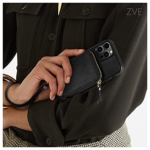 ZVE Wallet Case for iPhone 13 Pro 6.1 inch, Magsafe Zipper Leather RFID Blocking Cards Holder Slots Case with Magnetic Wireless Charging, Protective Cover for iPhone 13 Pro 6.1” (2021) - Black