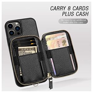 ZVE Wallet Case for iPhone 13 Pro 6.1 inch, Magsafe Zipper Leather RFID Blocking Cards Holder Slots Case with Magnetic Wireless Charging, Protective Cover for iPhone 13 Pro 6.1” (2021) - Black