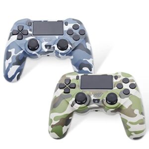 2 pack wireless controller for ps4,ysokk wireless remote control compatible with playstation 4/slim/pro,with double shock/audio/six-axis motion sensor(camouflage blue+camouflage green)