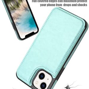 MMHUO for iPhone 13 Case Wallet Magnetic Back Flip Case for iPhone 13 Case for Women Girls with Card Holder Protective Case Phone Case for iPhone 13 6.1 Inches (2021),Mint