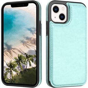 MMHUO for iPhone 13 Case Wallet Magnetic Back Flip Case for iPhone 13 Case for Women Girls with Card Holder Protective Case Phone Case for iPhone 13 6.1 Inches (2021),Mint