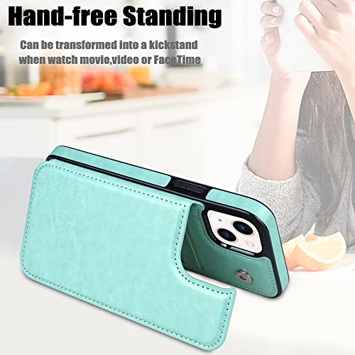 MMHUO for iPhone 13 Case Wallet Magnetic Back Flip Case for iPhone 13 Case for Women Girls with Card Holder Protective Case Phone Case for iPhone 13 6.1 Inches (2021),Mint