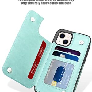 MMHUO for iPhone 13 Case Wallet Magnetic Back Flip Case for iPhone 13 Case for Women Girls with Card Holder Protective Case Phone Case for iPhone 13 6.1 Inches (2021),Mint