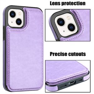 MMHUO for iPhone 13 Case Wallet Magnetic Back Flip Case for iPhone 13 Case for Women Girls with Card Holder Protective Case Phone Case for iPhone 13 6.1 Inches (2021),Purple