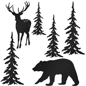 6 pieces metal wall art deer bear pine tree wall decor hanging forest decor rustic cut metal art metal wall decor for home bedroom office outdoor decorations (black)