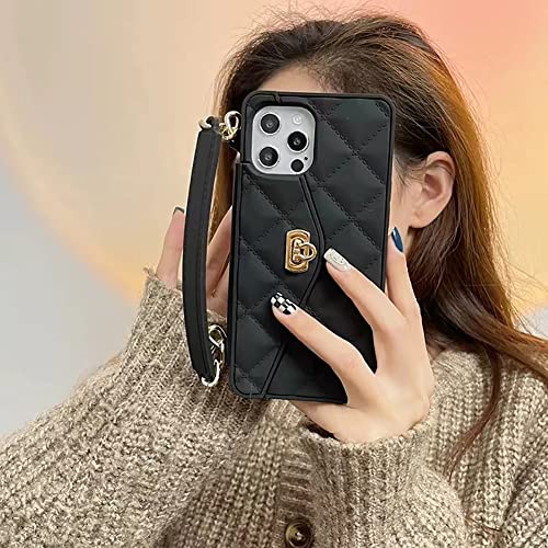 Yatchen for iPhone 13 Pro Max Wallet Case,Crossbody Phone Case with Lanyard Strap Cute Flip Folio Credit Card Holder Soft Silicone Girls Lady Handbag Case for iPhone 13 Pro Max Black