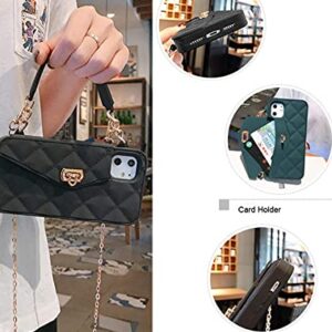 Yatchen for iPhone 13 Pro Max Wallet Case,Crossbody Phone Case with Lanyard Strap Cute Flip Folio Credit Card Holder Soft Silicone Girls Lady Handbag Case for iPhone 13 Pro Max Black