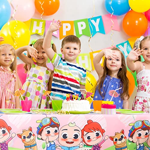 Gelayz Cartoon Cute Melon Tablecloth - 60''x84'' JJ Melon Stripe Table Cover+ 7 Balloons, Pink Melon Birthday Party Supplies Decorations for Themed Party Children Birthday Kids Boys