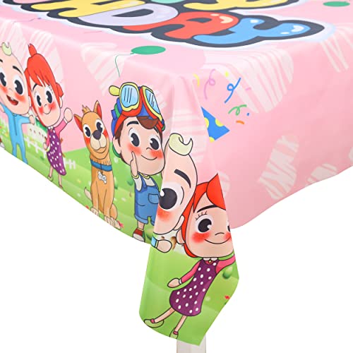 Gelayz Cartoon Cute Melon Tablecloth - 60''x84'' JJ Melon Stripe Table Cover+ 7 Balloons, Pink Melon Birthday Party Supplies Decorations for Themed Party Children Birthday Kids Boys