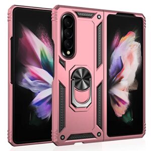 ikazz galaxy z fold 3 case,samsung z fold 3 cover military grade shockproof heavy duty protective phone case pass 16ft drop test with magnetic kickstand for samsung galaxy z fold 3 rose gold