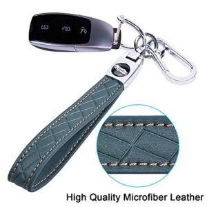Wisdompro Microfiber Leather Car Keychain, Universal Key Fob Keychain Leather Key Chain Holder with 3 Keyrings and 1 Screwdriver for Men and Women - Blue-gray