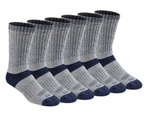 dickies men's dri-tech temperature regulating wool blended work crew socks multipack, navy heather (6 pairs), shoe size: 6-12