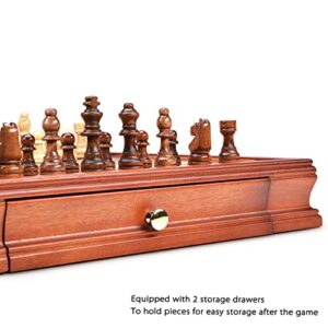 AMEROUS 12.8'' Magnetic Wooden Chess Set / 2 Built-in Storage Drawers / 2 Extra Queen/Gift Package/Chess Rules/Classics Strategy Board Games Chess Sets for Kids and Adults