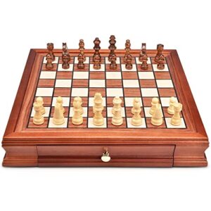 AMEROUS 12.8'' Magnetic Wooden Chess Set / 2 Built-in Storage Drawers / 2 Extra Queen/Gift Package/Chess Rules/Classics Strategy Board Games Chess Sets for Kids and Adults