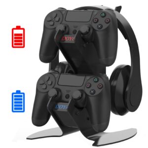 ps4 controller charger station, playstation 4 controller charging dock station headset stand mount with led indicators for sony playstation 4 /ps4/ps4 slim/ps4 pro controller