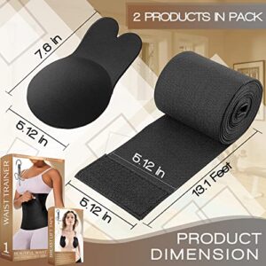 Waist Trainer for Women | Quick Snatch Me Up Bandage Wrap Lumbar Waist Support Belt - Adjustable Comfortable Lower Back Pain Relief Tight - Fitting Waist Waistband | Bonus Gift Breast Lift Tape Black