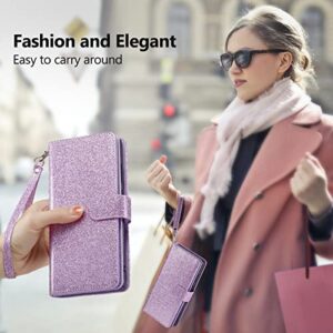 Varikke for iPhone 13 Pro Max Case Wallet, iPhone 13 Pro Max Case for Women with Card Holder & Magnetic Detachable Cover & Kickstand Strap Glitter PU Leather Flip Case for iPhone 13 Pro Max, Purple