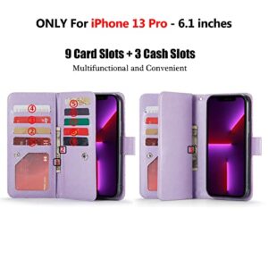 Varikke for iPhone 13 Pro Max Case Wallet, iPhone 13 Pro Max Case for Women with Card Holder & Magnetic Detachable Cover & Kickstand Strap Glitter PU Leather Flip Case for iPhone 13 Pro Max, Purple