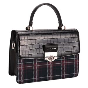 david jones, jones women fashion checker shing design satchel handbag classic work shoulder small bag w/crossbody black, 6630-1