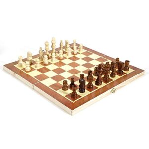 FINE MEN WYX-Chess, 1set 3434cm Folding Wooden International Chess Checkers Set Foldable Board Game Funny Game Chessmen Collection Portable Board Game